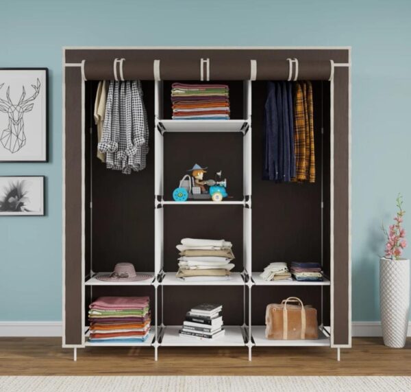 FurniGully 6+2 Shelves Portable 88130 PP Collapsible Wardrobe  (Finish Color - Brown, DIY(Do-It-Yourself))